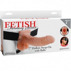 SERIE FETISH FANTASY - SERIE 7 STRAP-ON HUECO CON BOLAS 17,8 CM CARNE