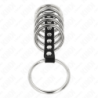 KINK - 7 ANILLOS METÁLICOS PARA PENE DE 3,2 CM A 5 CM CONECTADOS POR CUERO