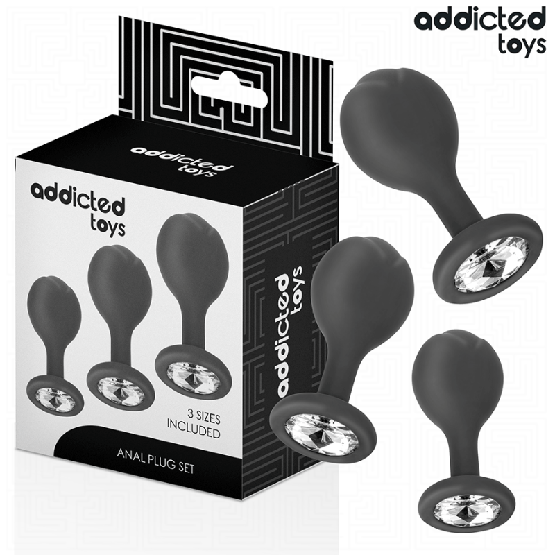 ADDICTED TOYS - CONJUNTO DE 3 TAPONES ANALES DE SILICONA CON JOYAS