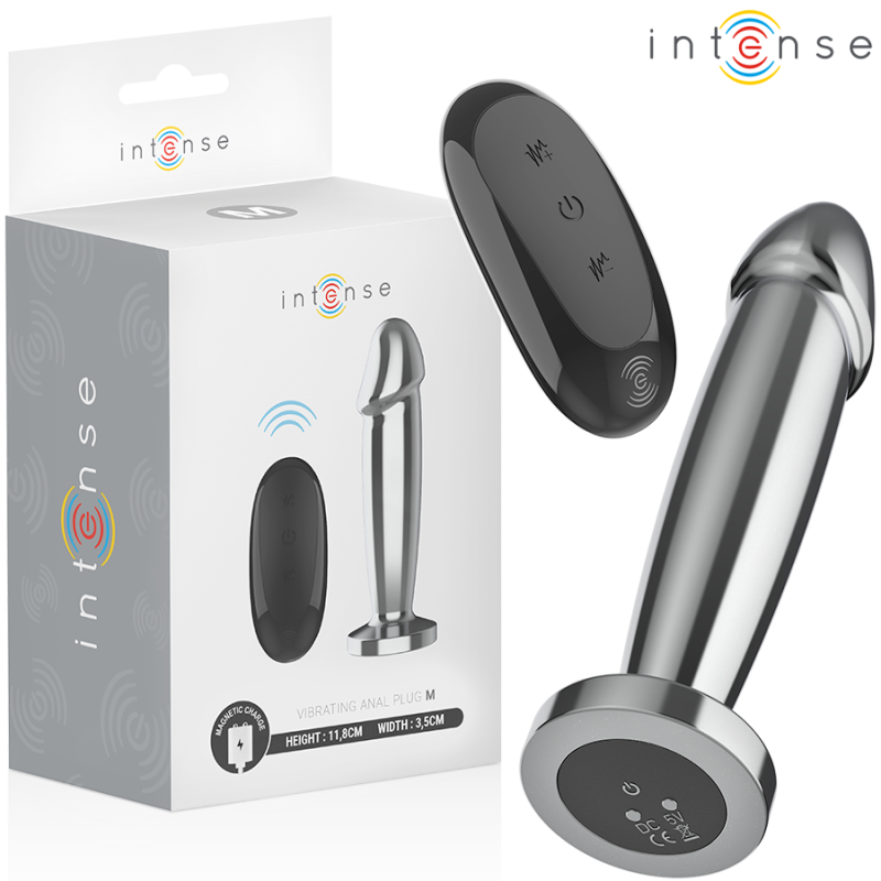 INTENSE - PLUG ANAL 10 VIBRACIONES METAL EN FORMA DE DILDO CON CONTROL REMOTO M