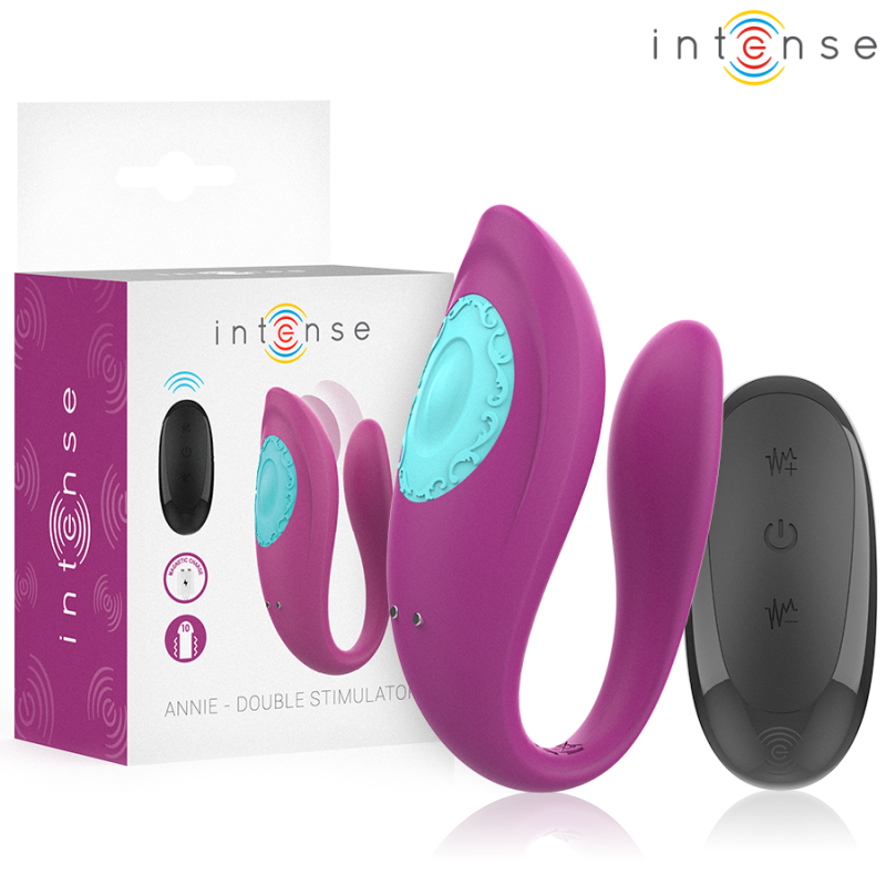 INTENSO - VIBRADOR Y ESTIMULADOR ANNIE EN FORMA DE U CON CONTROL REMOTO MORADO