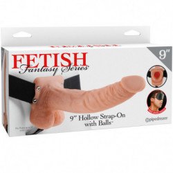 SERIE FETISH FANTASY - SERIE 9 STRAP-ON HUECO CON BOLAS 22,9 CM CARNE