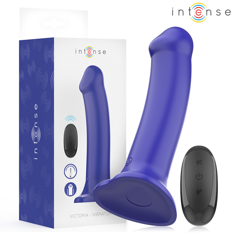 VIBRADOR INTENSO - VICTORIA CON VENTOSA, 10 VIBRACIONES, AZUL OSCURO, CONTROL REMOTO