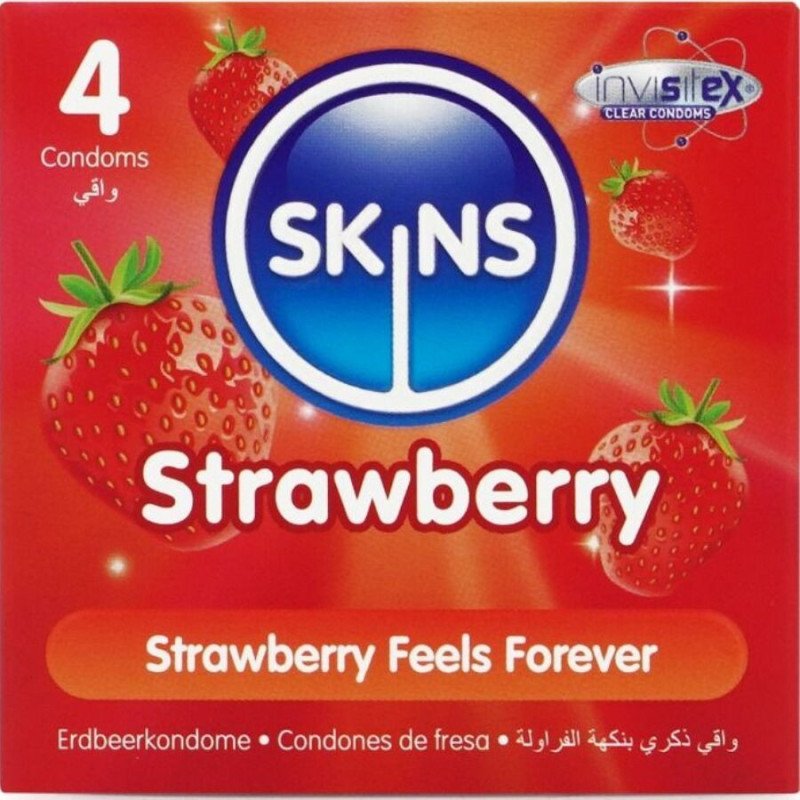 SKINS - PAQUETE DE 4 CONDONES PREMIUM SABOR FRESA