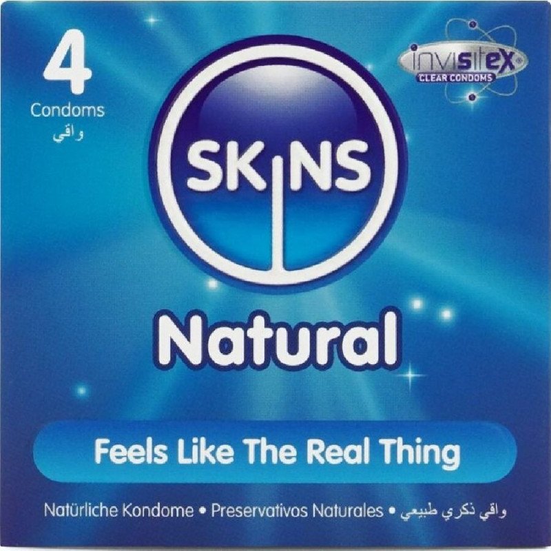 SKINS - PAQUETE DE 4 PRESERVATIVOS NATURALES PREMIUM