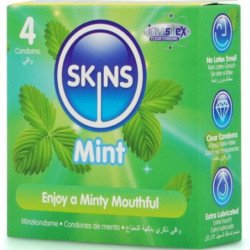 SKINS - PAQUETE DE 4 CONDONES PREMIUM CON SABOR A MENTA