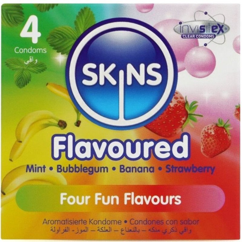 CONDONES SKINS - PAQUETE DE 4 CONDONES PREMIUM MULTISABORES