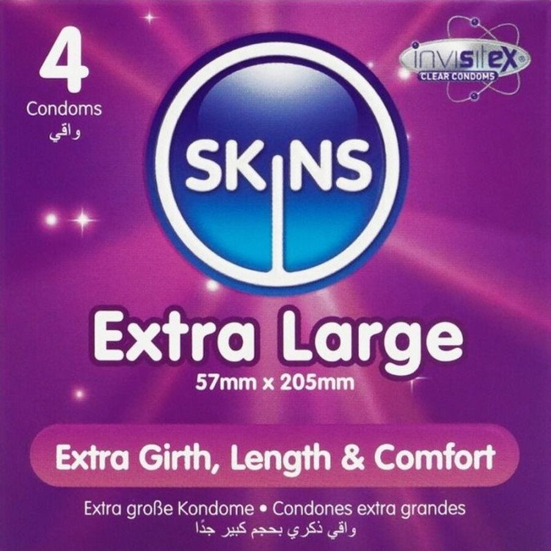 SKINS - PAQUETE DE 4 CONDONES PREMIUM EXTRAGRANDES
