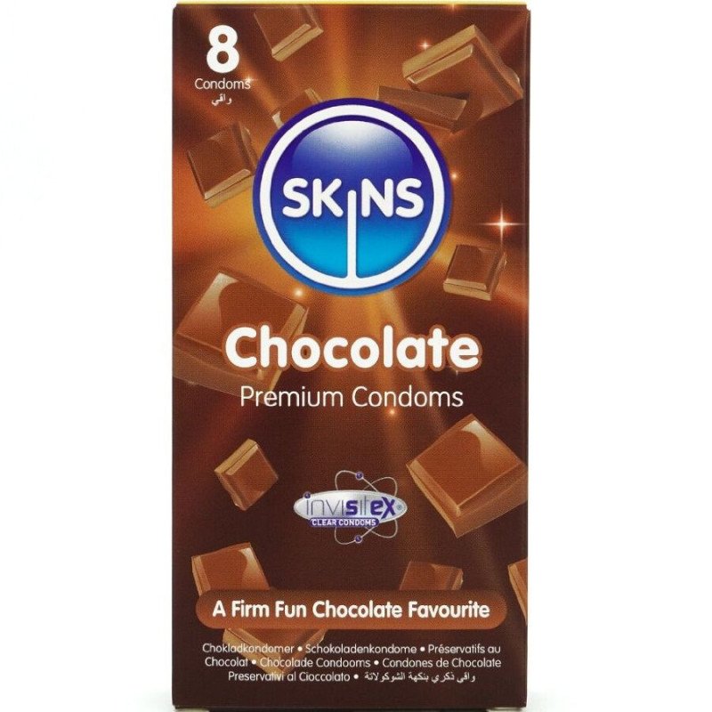 SKINS - PAQUETE DE 8 CONDONES PREMIUM SABOR CHOCOLATE