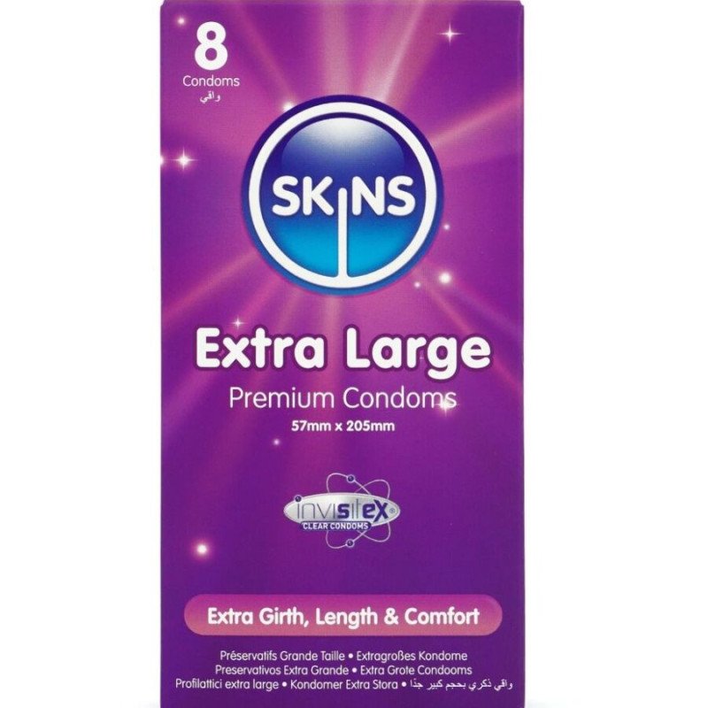 SKINS - PAQUETE DE 8 CONDONES PREMIUM EXTRAGRANDES
