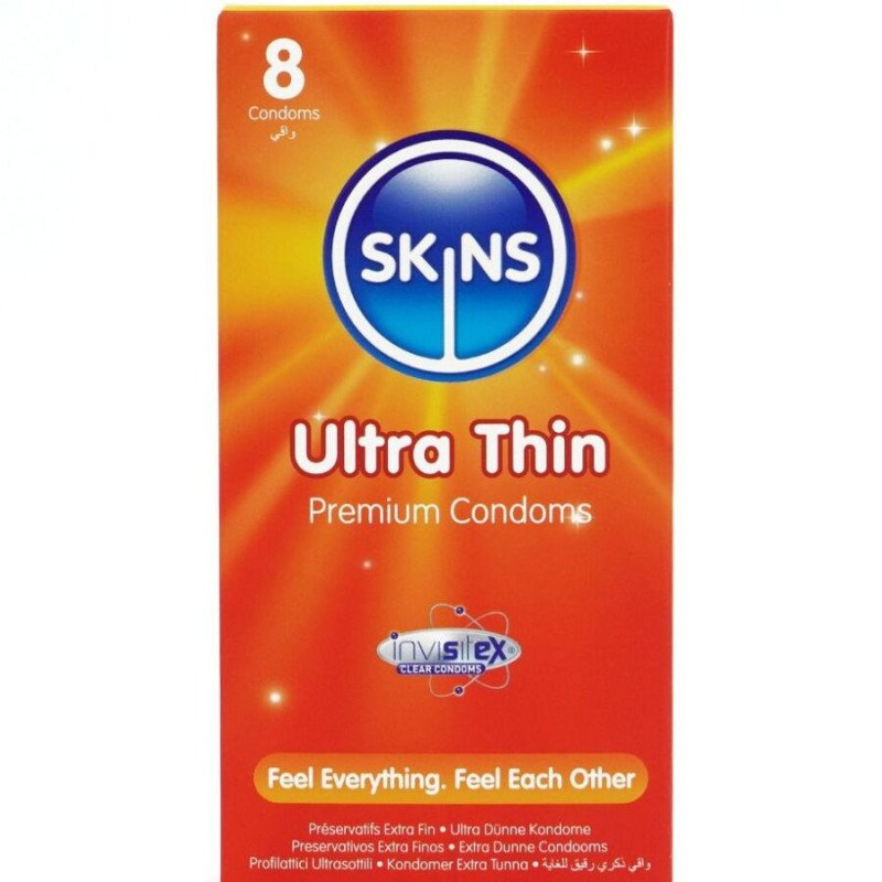SKINS - PRESERVATIVOS PREMIUM ULTRA FINOS, PAQUETE DE 8