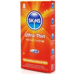SKINS - PRESERVATIVOS PREMIUM ULTRA FINOS, PAQUETE DE 8