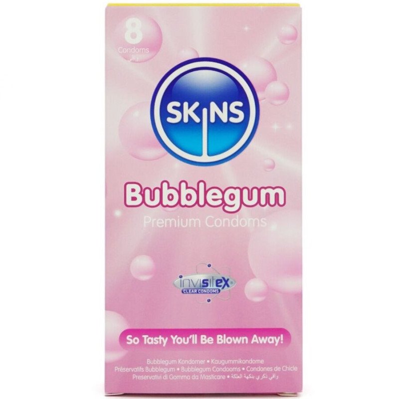 SKINS - PAQUETE DE 8 CONDONES PREMIUM CON SABOR A CHICLE