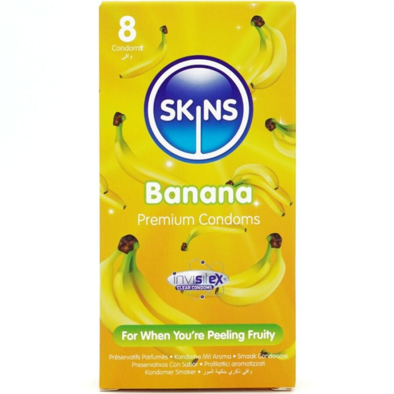 SKINS - PAQUETE DE 8 CONDONES PREMIUM PLÁTANO