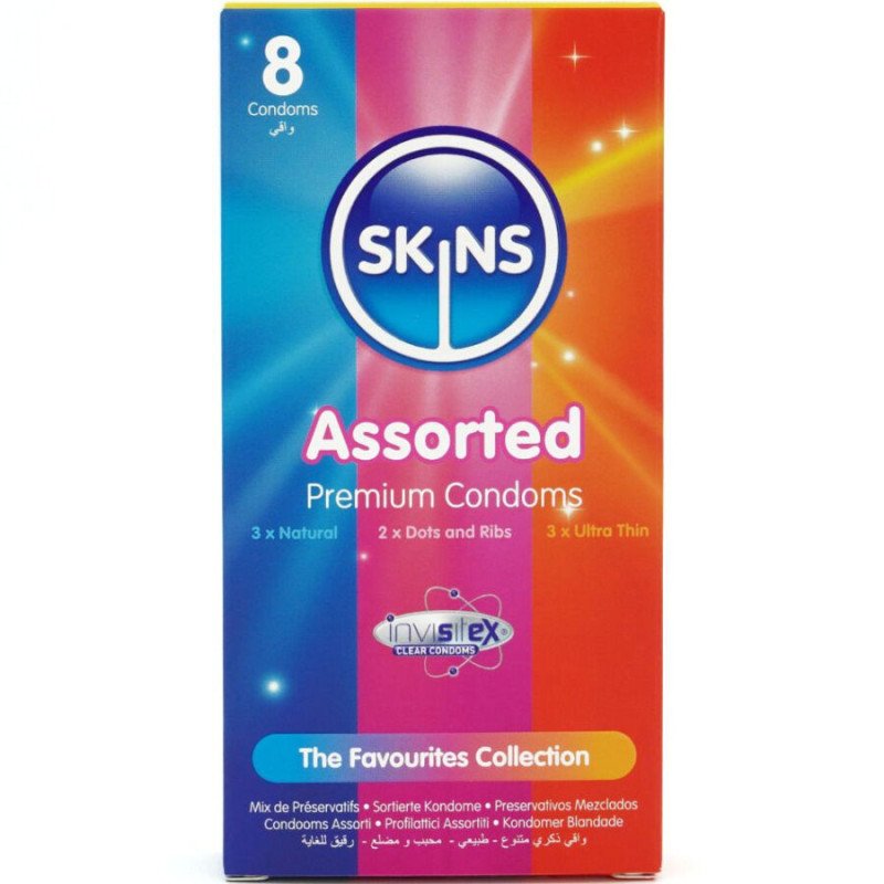 SKINS - PAQUETE DE 8 CONDONES PREMIUM SURTIDOS