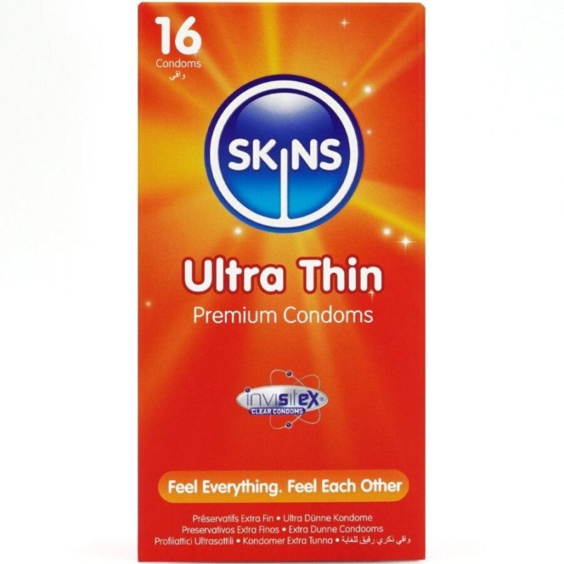 SKINS - PRESERVATIVOS PREMIUM ULTRA FINOS PAQUETE DE 16