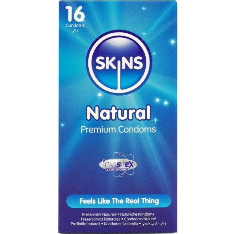 SKINS - PAQUETE DE 16 PRESERVATIVOS NATURALES PREMIUM