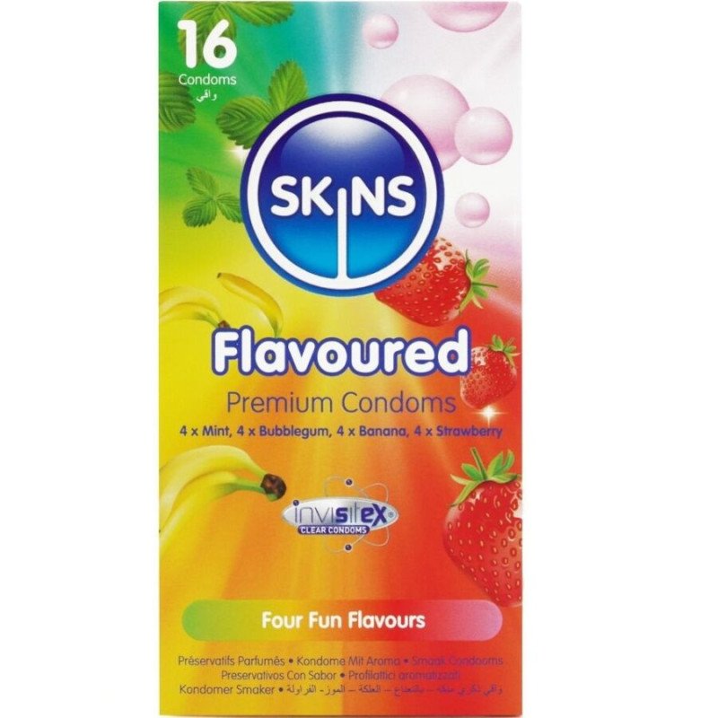 CONDONES SKINS - PAQUETE DE 16 CONDONES PREMIUM MULTISABORES