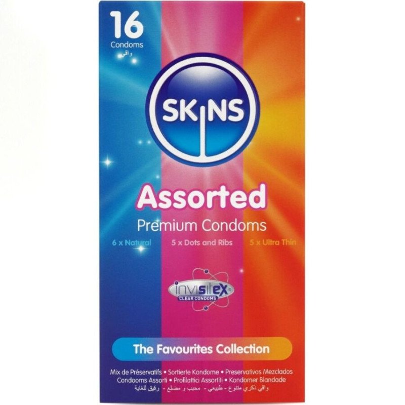 SKINS - PAQUETE DE 16 CONDONES PREMIUM SURTIDOS