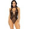 LEG AVENUE - BODY DE RED Y ENCAJE CON ESCOTE DE HALTER, TALLA ÚNICA