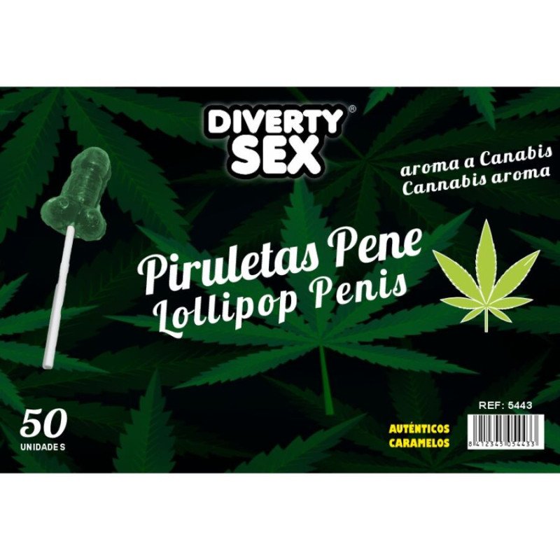 DIABLO GOLOSO - 50 PIRULETAS CON FORMA DE PENE Y AROMA DE CANNABIS