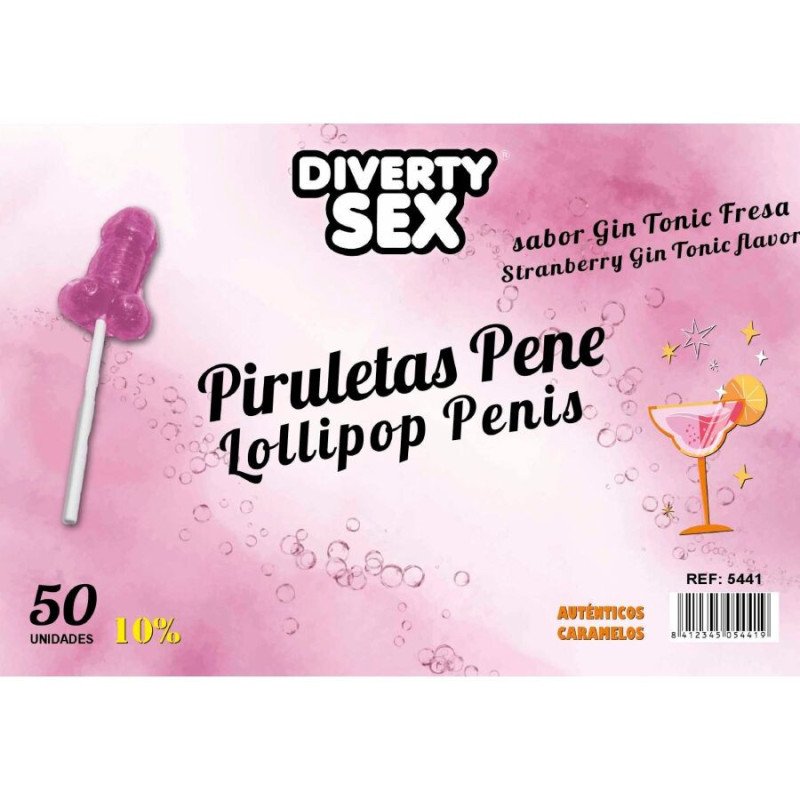 DIABLO GOLOSO - 50 piruletas con forma de pene, sabor a ginebra y tónica, 10% de alcohol