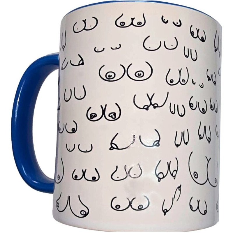 DIABLO PICANTE - TAZA CON FORMA DE TETAS BLANCAS Y ASA AZUL 370 ML