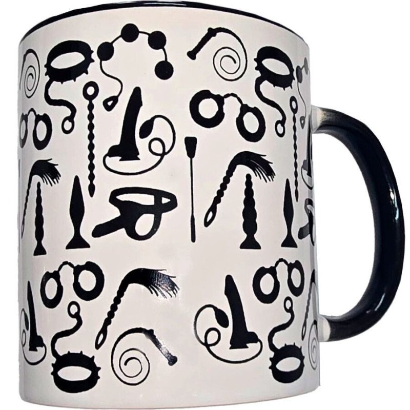 DIABLO PICANTE - TAZA BLANCA CON DISEÑO DE BONDAGE Y ASA NEGRA 370 ML
