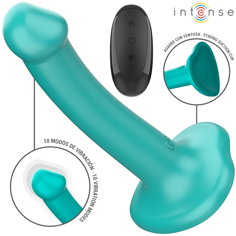 VIBRADOR INTENSO KATIE CON VENTOSA, 10 VIBRACIONES, AZUL, CONTROL REMOTO