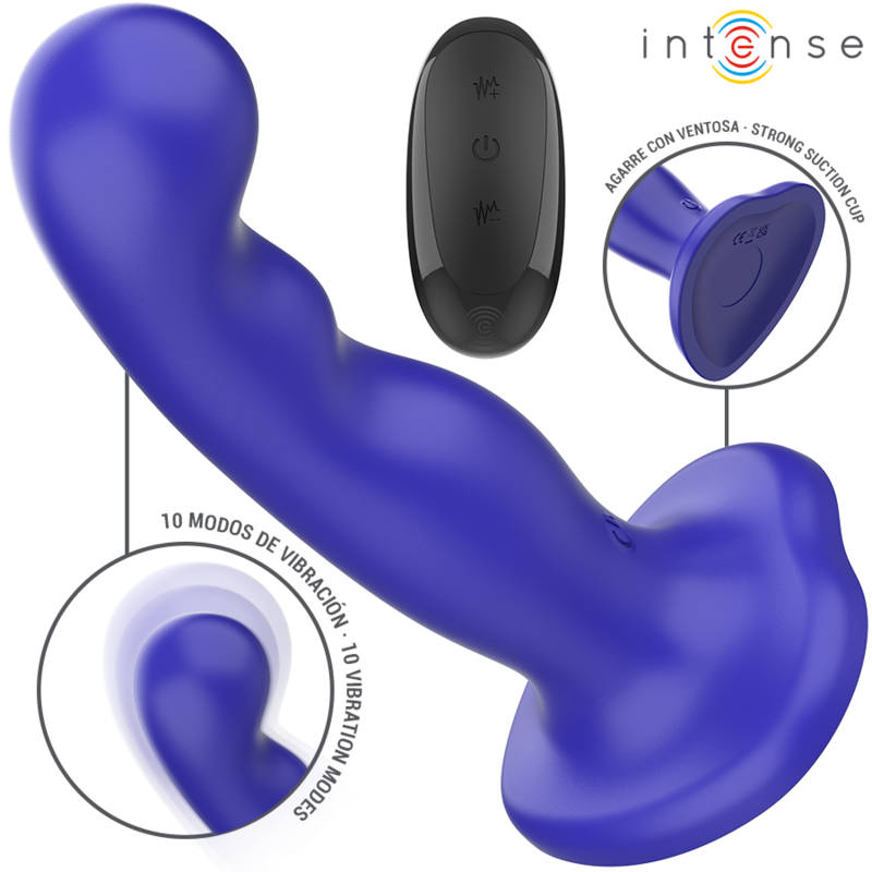 INTENSE - VIBRADOR CORTO CON VENTOSA Y CONTROL REMOTO AZUL
