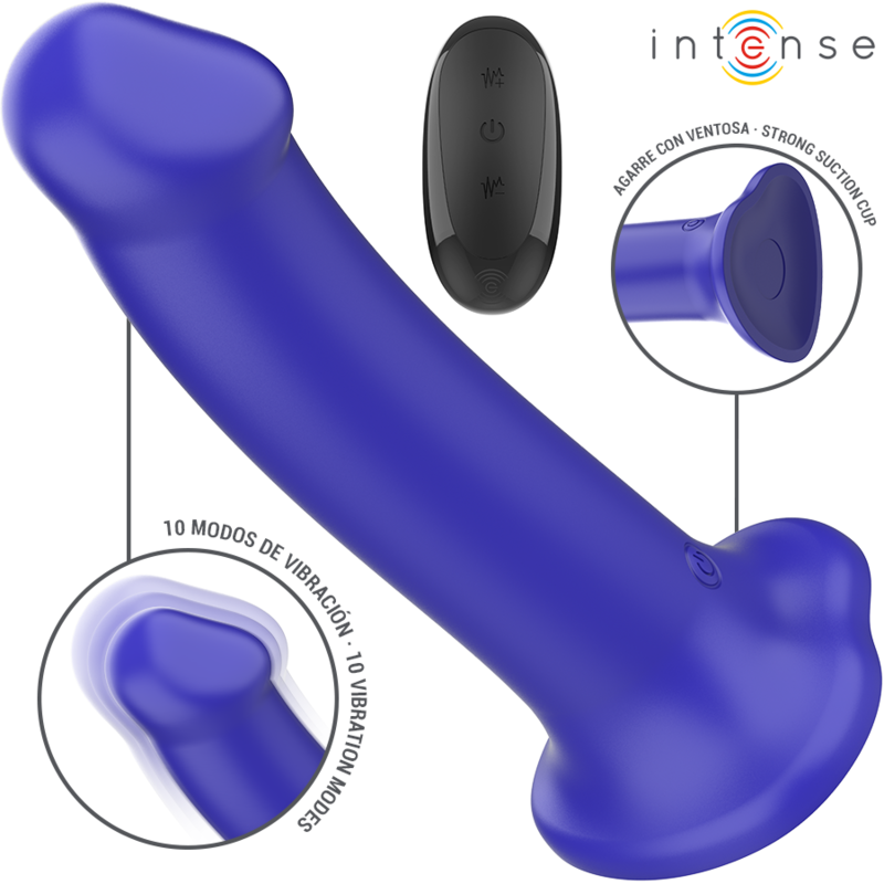 VIBRADOR INTENSO - VICTORIA CON VENTOSA, 10 VIBRACIONES, AZUL OSCURO, CONTROL REMOTO