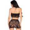 LEG AVENUE - 81676 CONJUNTO DE TOP DE ENCAJE + MINIFALDA NEGRO - TALLA ÚNICA
