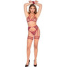 LEG AVENUE - 89362 CONJUNTO DE TOP + TANGA + LIGUERO + ESPOSAS ROJO - TALLA ÚNICA