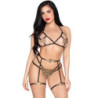 LEG AVENUE - 89364 CONJUNTO DE LUJO CON SUJETADOR + TANGA + ARNÉS - TALLA ÚNICA