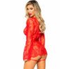 LEG AVENUE - 86123 CONJUNTO DE TEDDY + BATA CON LIGUEROS ROJO TALLA M