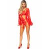 LEG AVENUE - 86123 CONJUNTO DE TEDDY + BATA CON LIGUEROS ROJO TALLA M