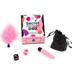 JUEGO SECRETO - CAJA DE PLACERES PARA PAREJAS: DADOS + BALA VIBRADORA + PLUMA DE PLUMAS