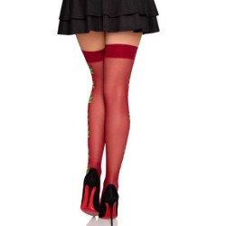 LEG AVENUE - 1957 MEDIAS CON LIGUERO Y FLORES ROJAS - TALLA ÚNICA