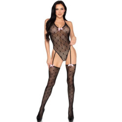 LEG AVENUE - 89360 BODY CON ESPALDA ABIERTA Y LIGUERO NEGRO - TALLA ÚNICA