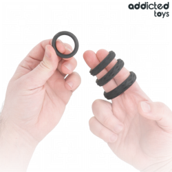 JUGUETES PARA ADICTOS - JUEGO DE ANILLOS PARA EL PENE CON TEXTURA, 4 TAMAÑOS