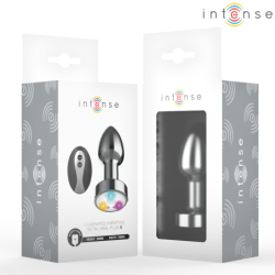 INTENSE - PLUG ANAL TALLA S DE METAL VIBRADOR CON LUCES LED MULTICOLOR Y CONTROL REMOTO