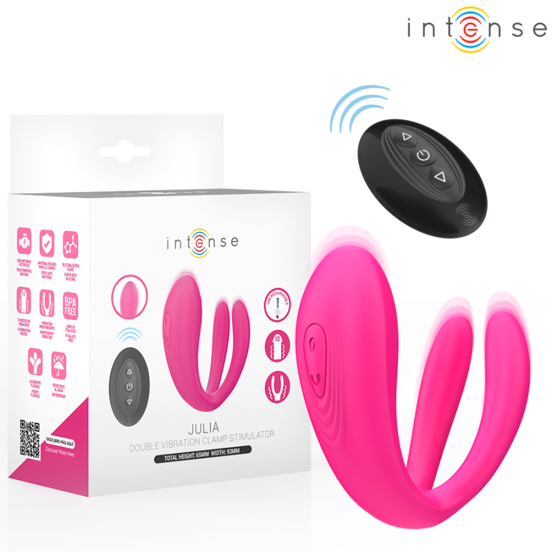 INTENSE - JULIA VIBRADOR DOBLE CON PINZA Y ESTIMULADOR, CONTROL REMOTO