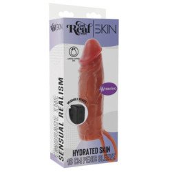 GET REAL - FUNDA VIBRADORA DE SILICONA PARA PENE CON PIEL HIDRATADA, COLOR CARAMELO, 16 CM