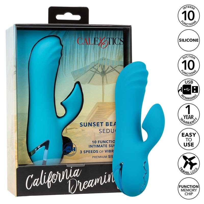 CALEXOTICS - VIBRADOR Y ESTIMULADOR SEDUCTOR SUNSET BEACH 10 FUNCIONES AZUL