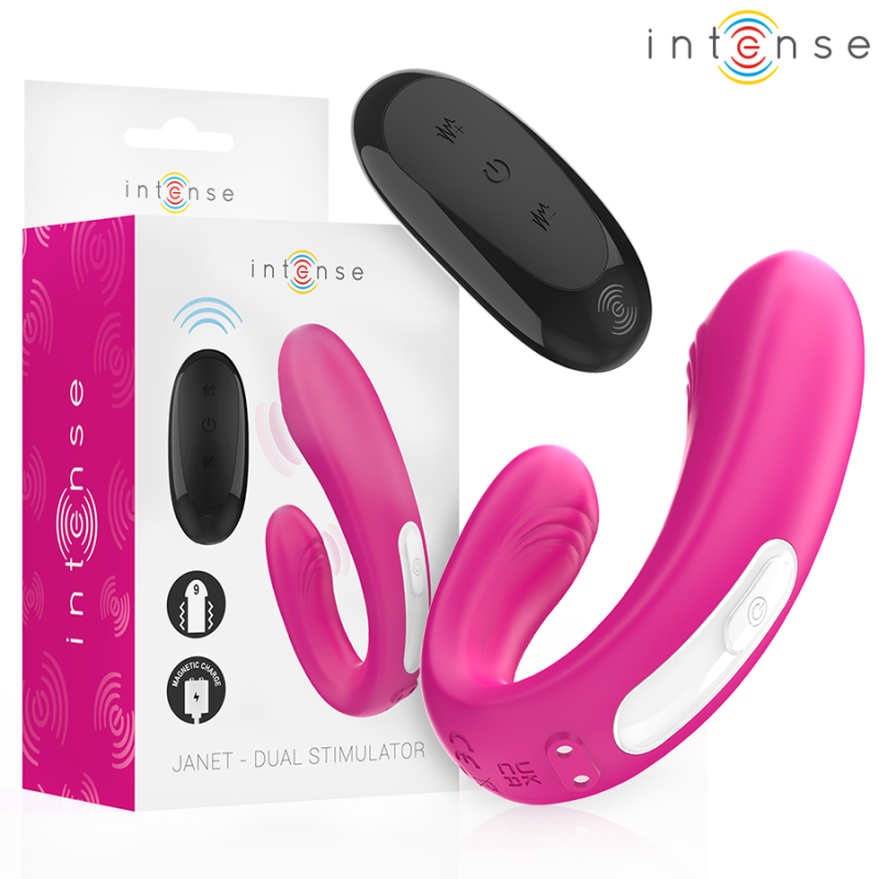 INTENSE - JANET - ESTIMULADOR Y VIBRADOR DOBLE EN FORMA DE U CON CONTROL REMOTO, COLOR ROSA