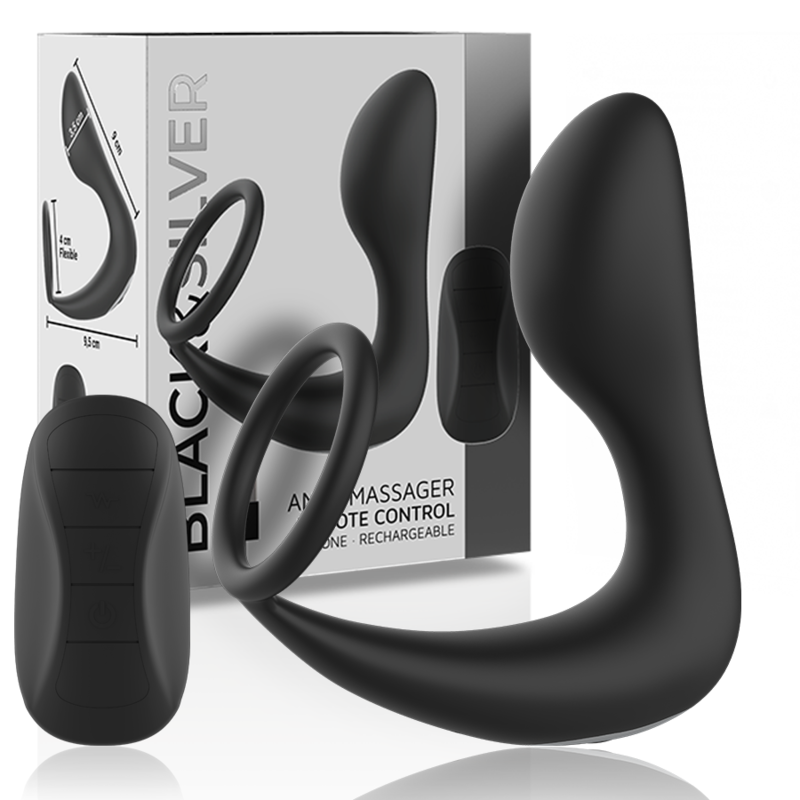 BLACK&SILVER - MASAJEADOR ANAL RECARGABLE DE SILICONA NEGRA CON CONTROL REMOTO