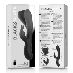 BLACK&SILVER - ESTIMULADOR DE CONEJOS DE SILICONA RECARGABLE JAMIE NEGRO