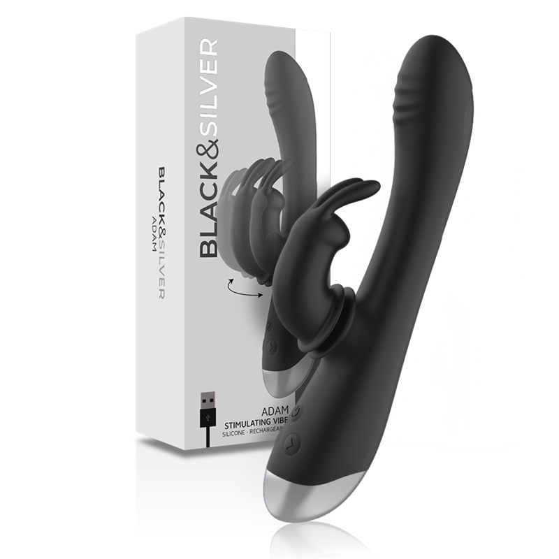 BLACK&SILVER - DJ. ADAM ESTIMULADOR DE CONEJOS DE SILICONA RECARGABLE NEGRO