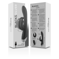 BLACK&SILVER - DJ. ADAM ESTIMULADOR DE CONEJOS DE SILICONA RECARGABLE NEGRO
