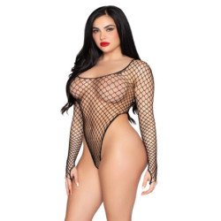LEG AVENUE - 89377 BODYSUIT DE RED INDUSTRIAL DE CORTE ALTO NEGRO - TALLA ÚNICA